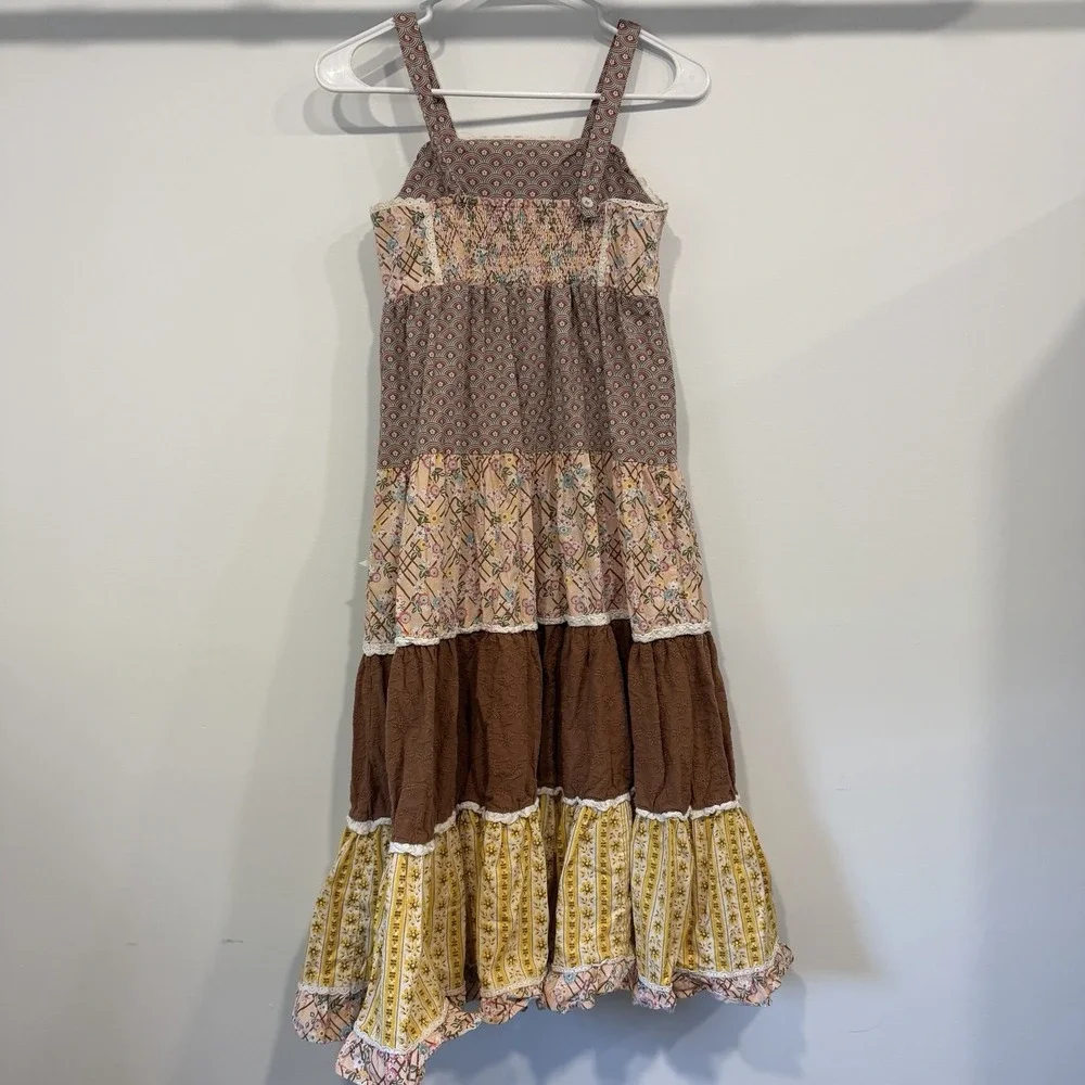 Matilda Jane Enchanted Garden Maxi Dress Patchwork Floral Crochet Girls 12 Fall